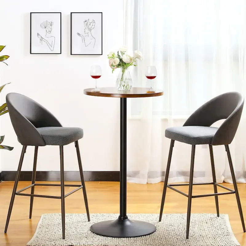 Modern Bistro Walnut Top Round Pub Bar Table - 39.5H