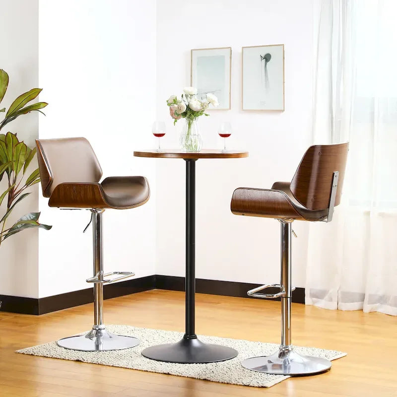 Modern Bistro Walnut Top Round Pub Bar Table - 39.5H