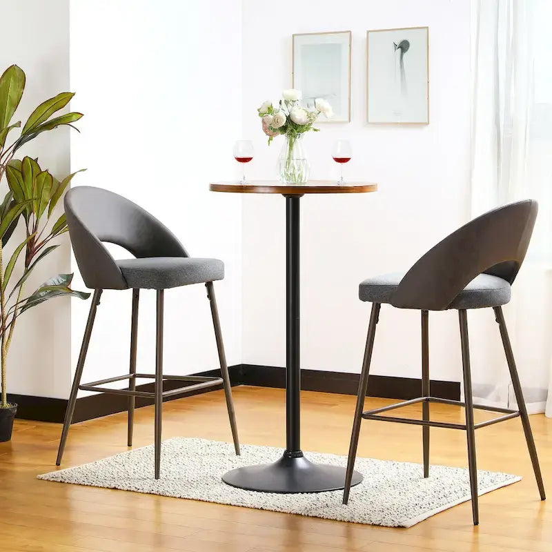 Modern Bistro Walnut Top Round Pub Bar Table - 39.5H