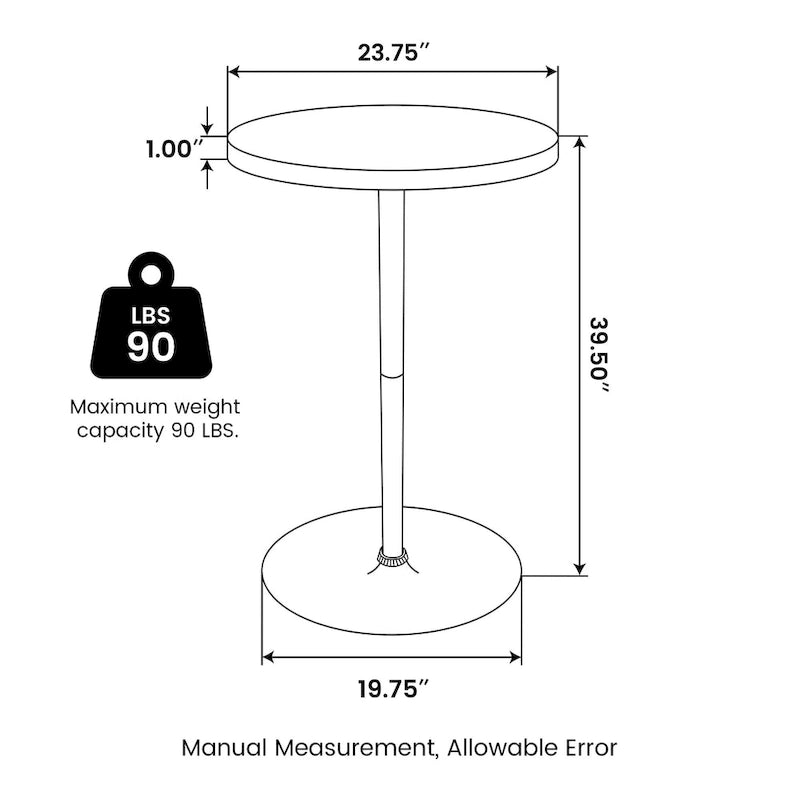 Modern Bistro Walnut Top Round Pub Bar Table - 39.5H