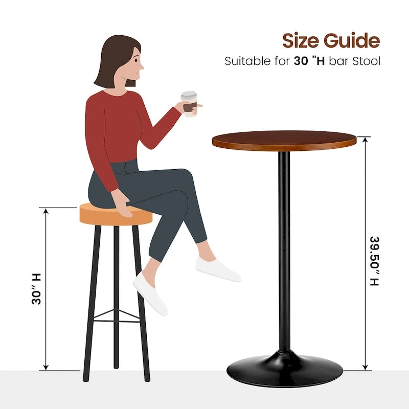 Modern Bistro Walnut Top Round Pub Bar Table - 39.5H