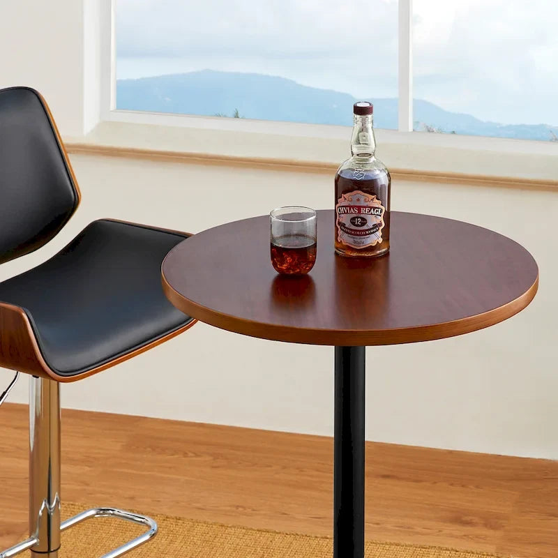Modern Bistro Walnut Top Round Pub Bar Table - 39.5H