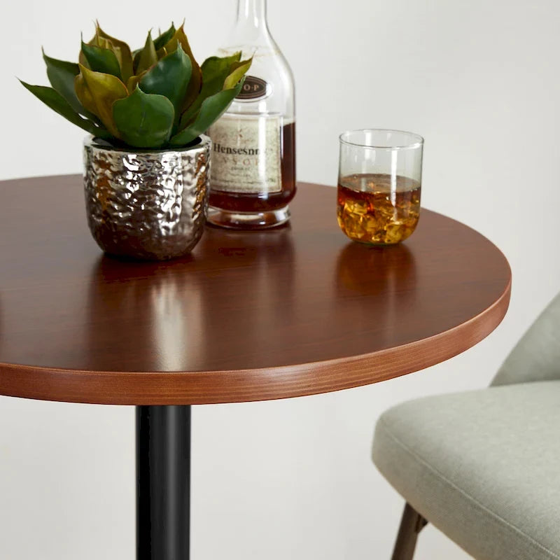 Modern Bistro Walnut Top Round Pub Bar Table - 39.5H
