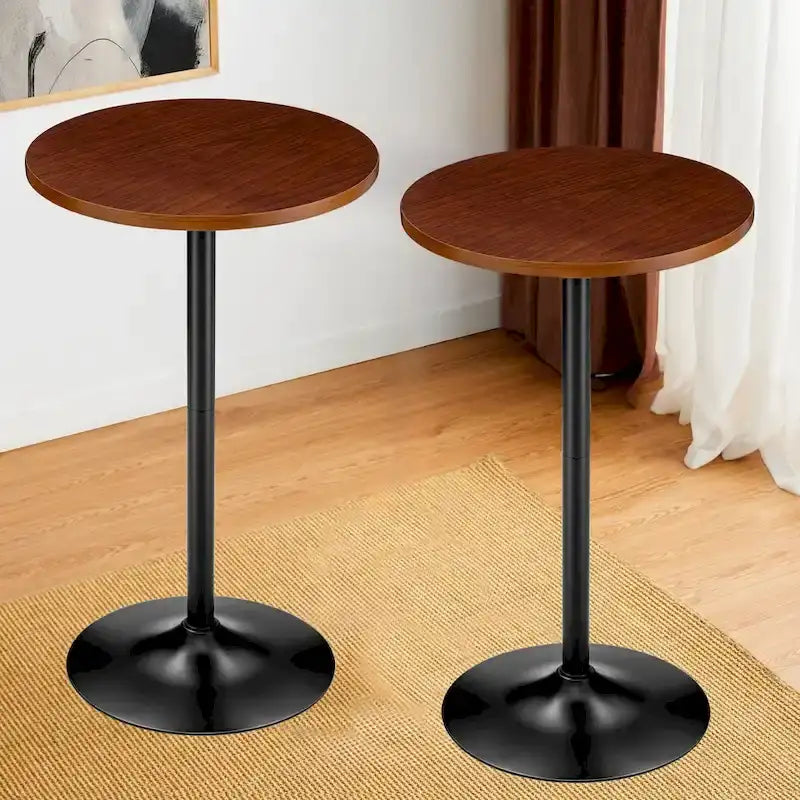 Modern Bistro Walnut Top Round Pub Bar Table - 39.5H