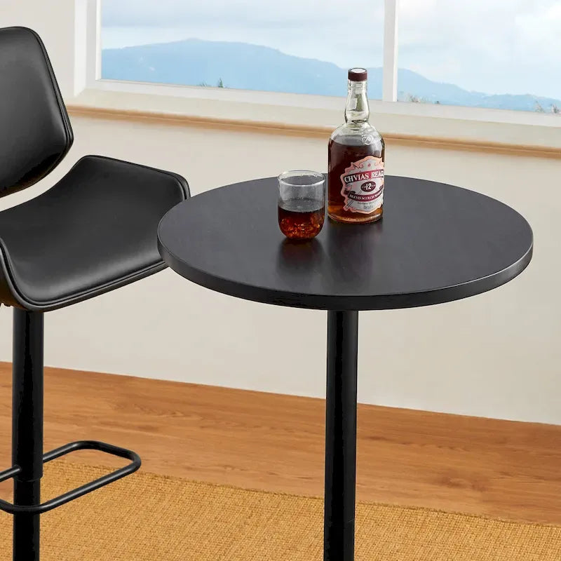 Modern Bistro Walnut Top Round Pub Bar Table - 39.5H