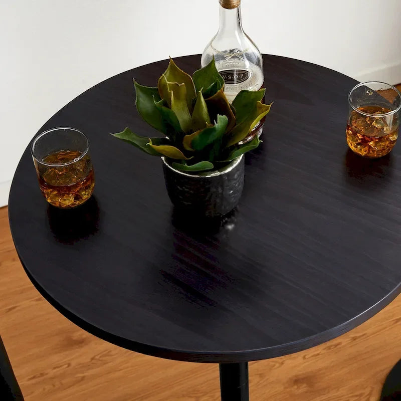 Modern Bistro Walnut Top Round Pub Bar Table - 39.5H