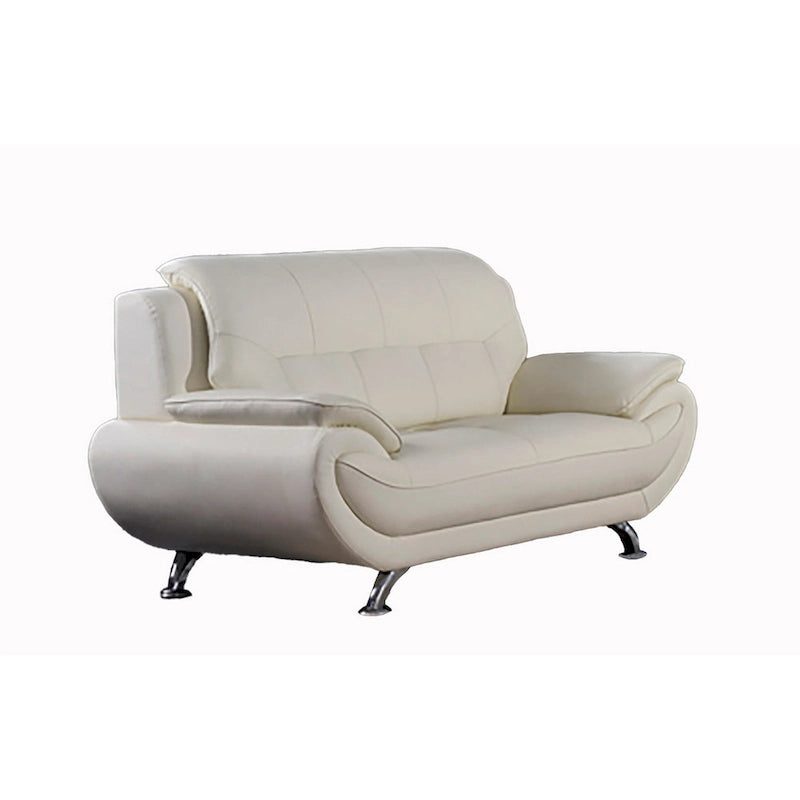 67-Inch Tufted Ivory Leather Loveseat with Chrome Metal Legs