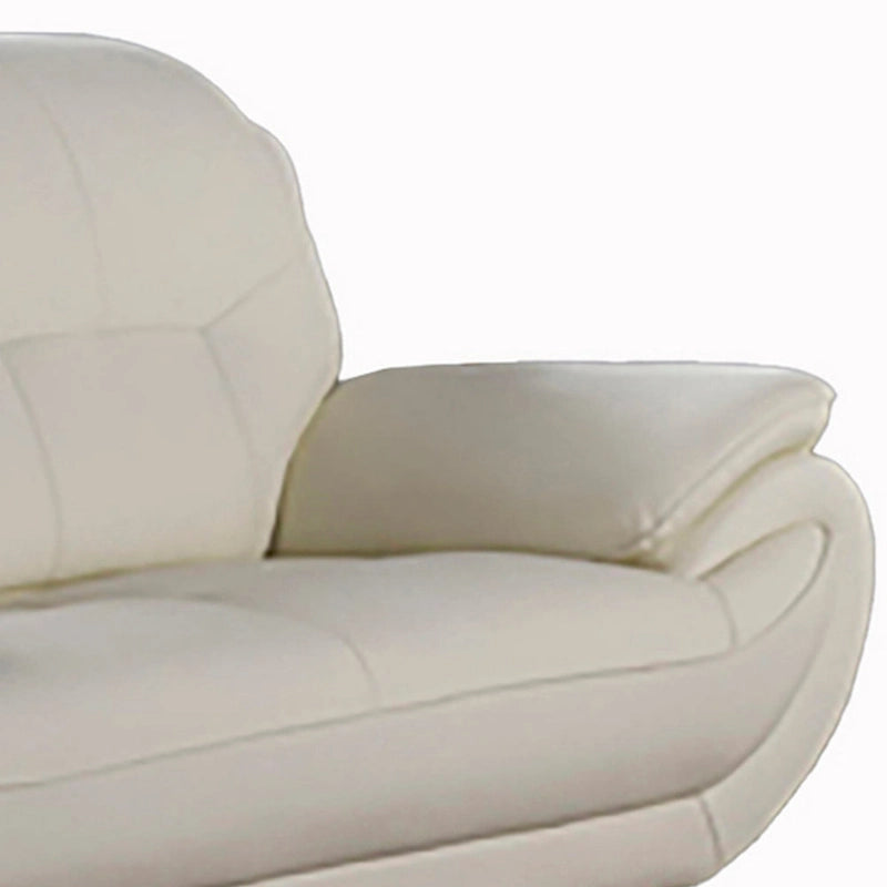 67-Inch Tufted Ivory Leather Loveseat with Chrome Metal Legs