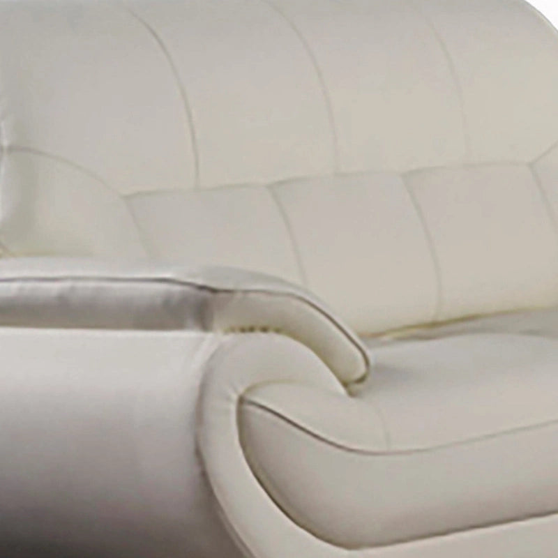 67-Inch Tufted Ivory Leather Loveseat with Chrome Metal Legs