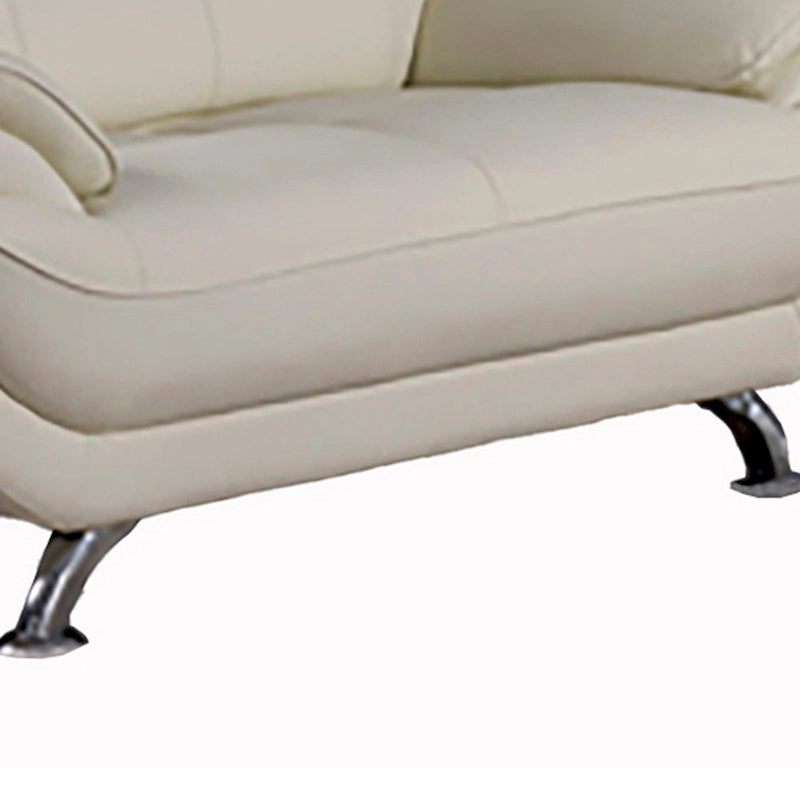 67-Inch Tufted Ivory Leather Loveseat with Chrome Metal Legs