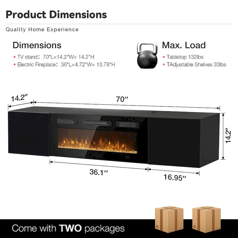 Wall Mounted Fireplace Entertainment Center with 36 Electric Fireplace