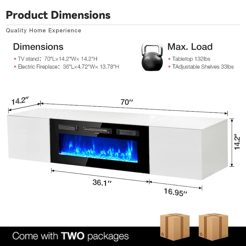 Wall Mounted Fireplace Entertainment Center with 36 Electric Fireplace