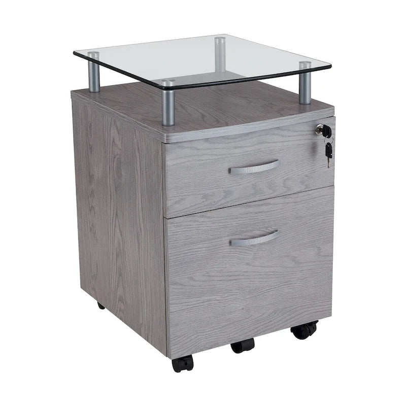Glass Top Rolling File Cabinet