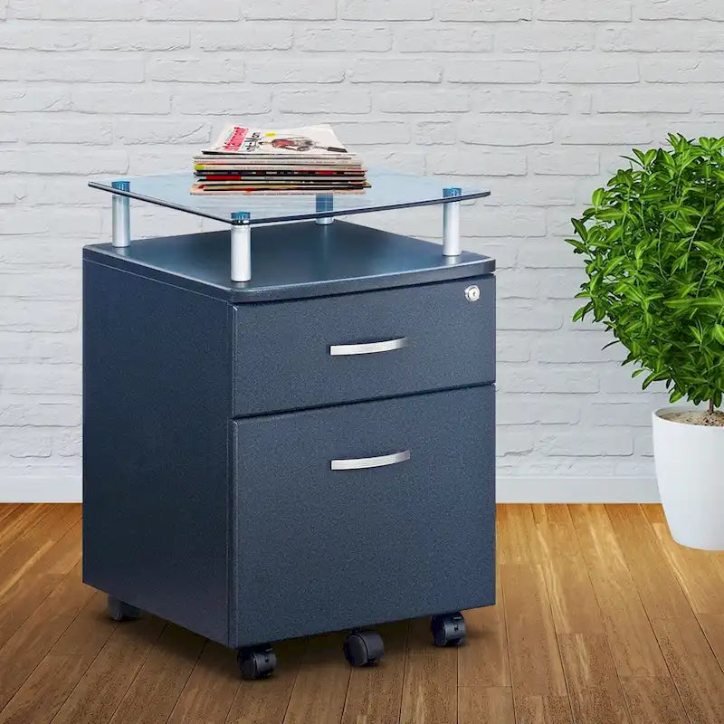 Glass Top Rolling File Cabinet