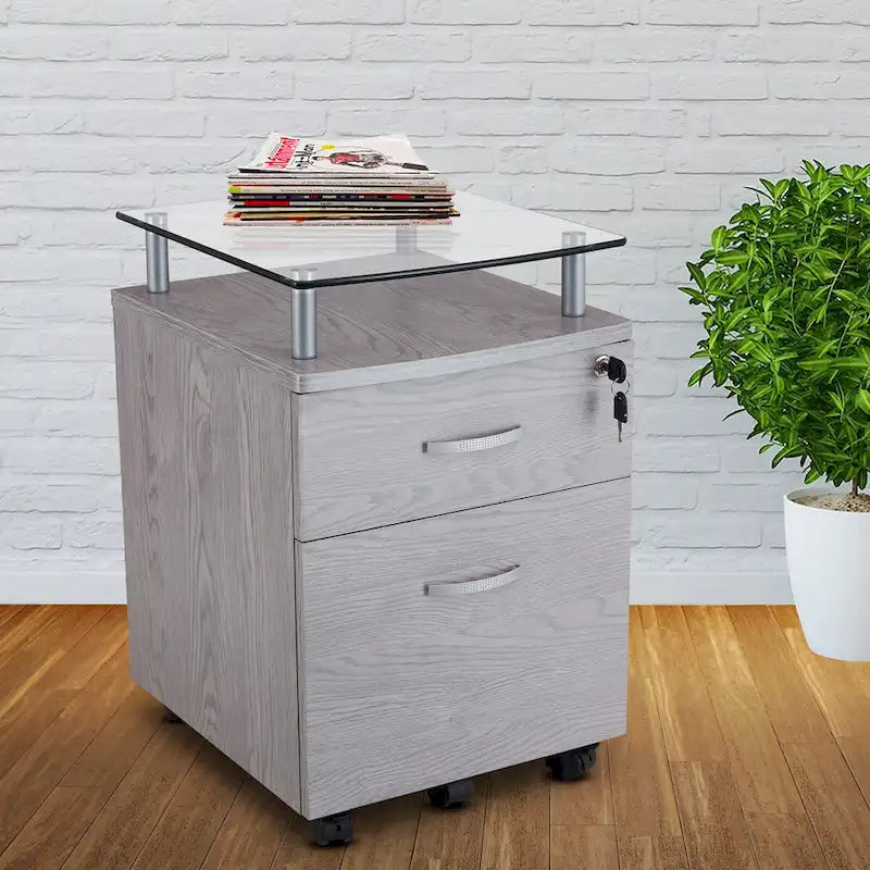 Glass Top Rolling File Cabinet