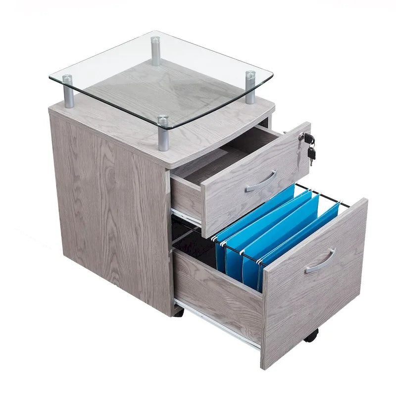Glass Top Rolling File Cabinet