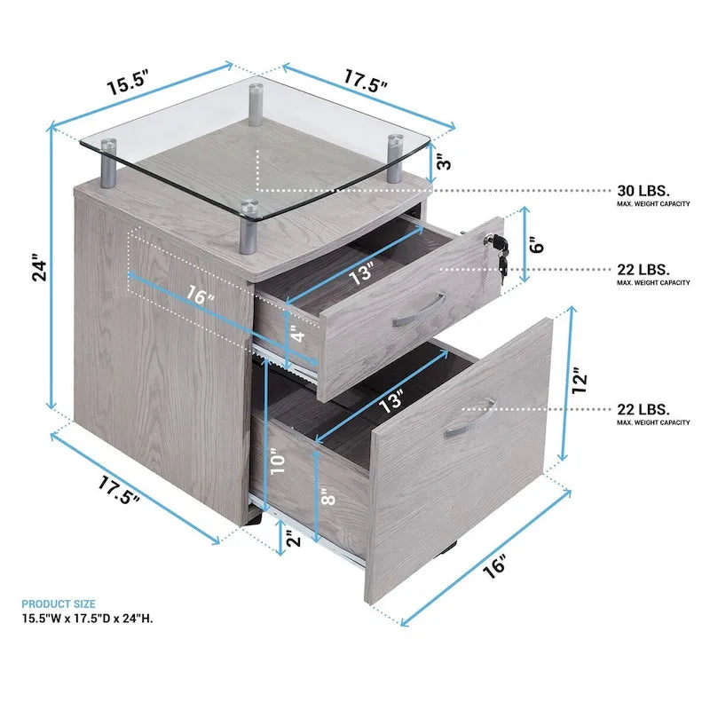 Glass Top Rolling File Cabinet