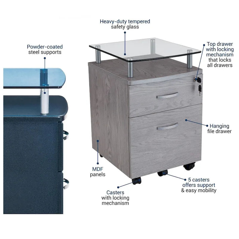 Glass Top Rolling File Cabinet