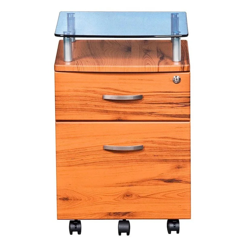 Glass Top Rolling File Cabinet