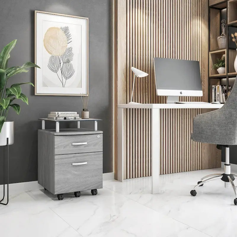 Glass Top Rolling File Cabinet