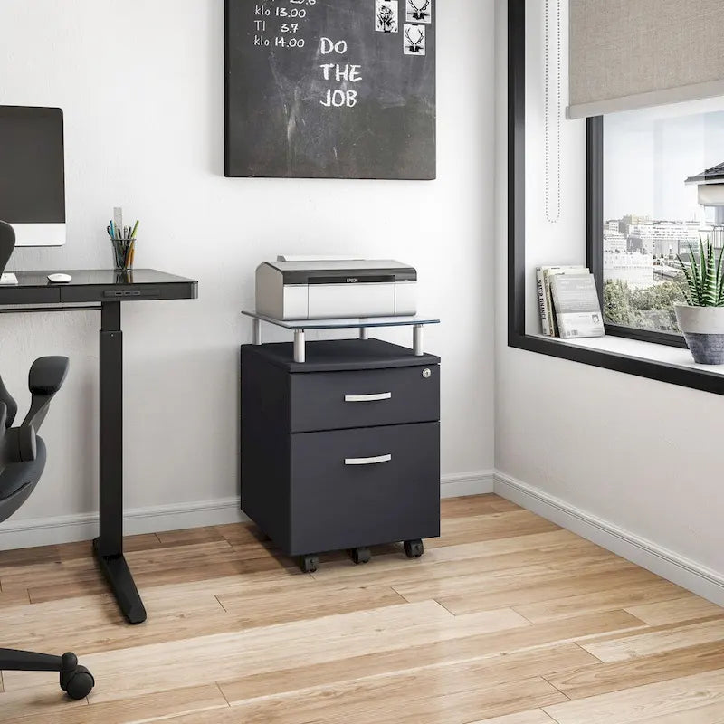 Glass Top Rolling File Cabinet