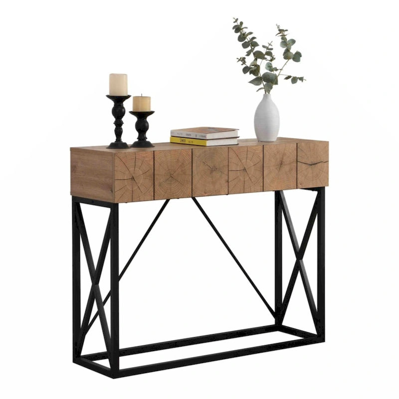 43.31 Luxury Wood Sofa Table, Industrial Console Table for Entryway, Hallway Tables with Two Drawers for Living Room