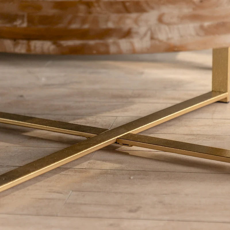 31-Inch Modern Retro Round Coffee Table with Gold Cross Legs