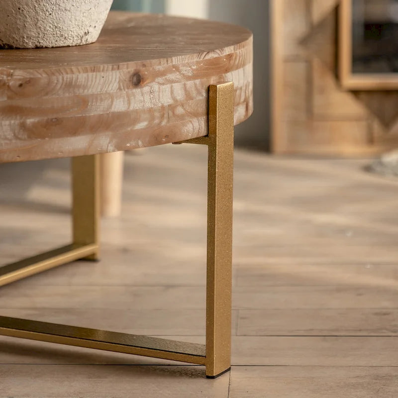 31-Inch Modern Retro Round Coffee Table with Gold Cross Legs