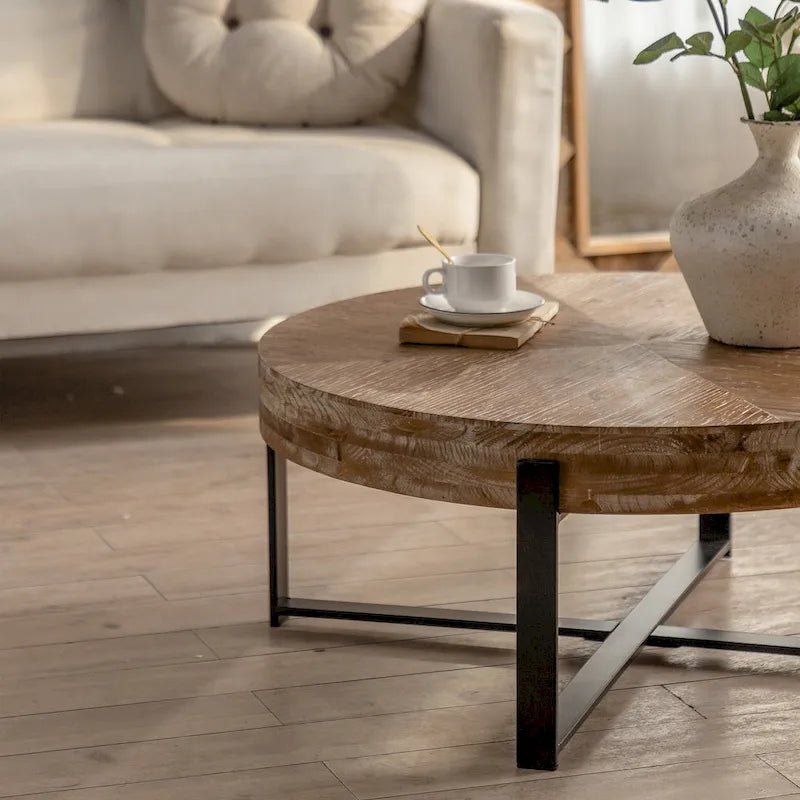 31-Inch Modern Retro Round Coffee Table with Gold Cross Legs