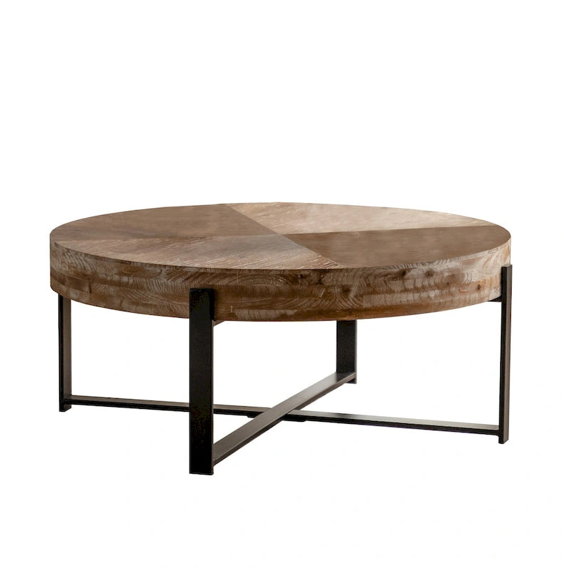 31-Inch Modern Retro Round Coffee Table with Gold Cross Legs
