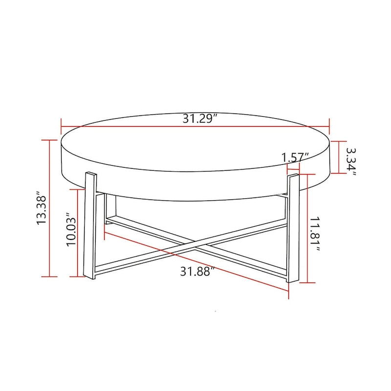 31-Inch Modern Retro Round Coffee Table with Gold Cross Legs