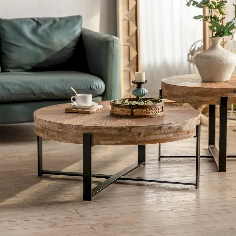 31-Inch Modern Retro Round Coffee Table with Gold Cross Legs