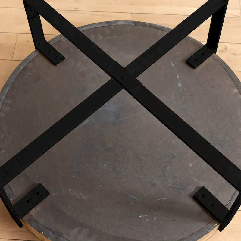 31-Inch Modern Retro Round Coffee Table with Gold Cross Legs