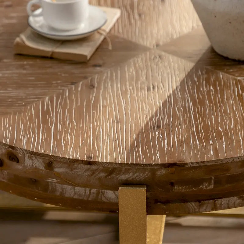 31-Inch Modern Retro Round Coffee Table with Gold Cross Legs