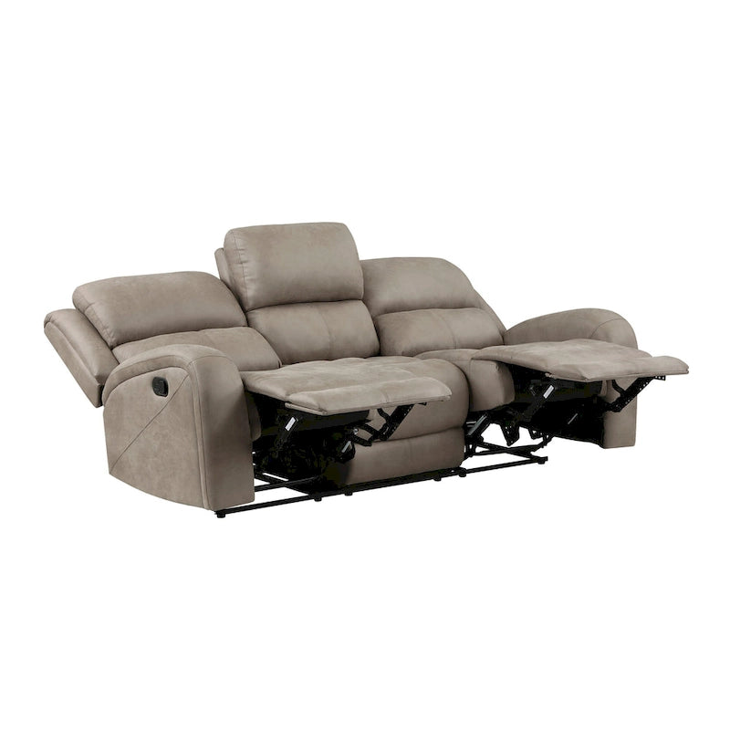 85-Inch Manual Double Recliner Sofa, Brown Tufted Microfiber