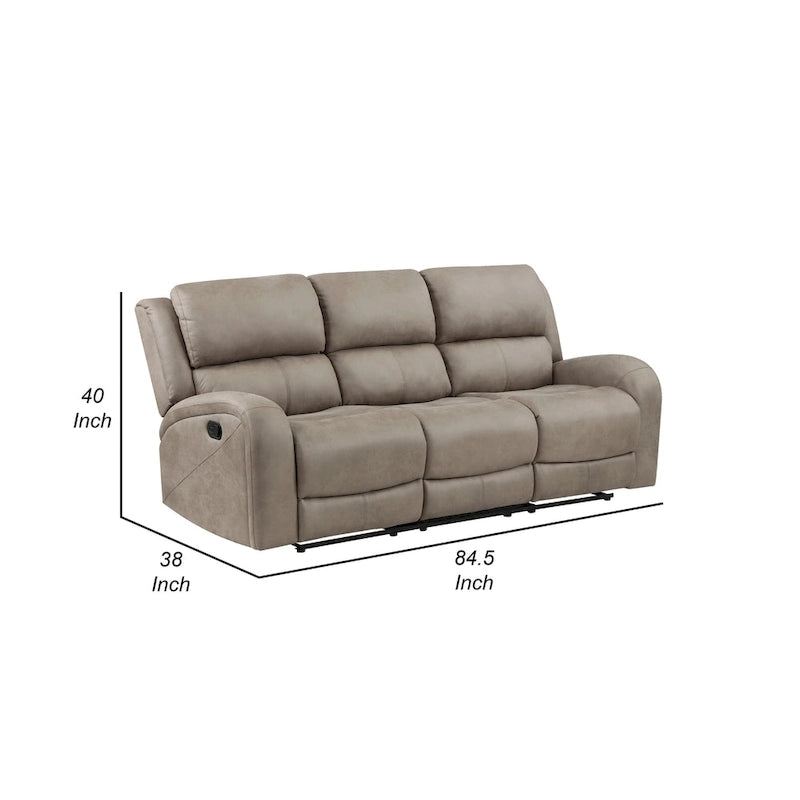 85-Inch Manual Double Recliner Sofa, Brown Tufted Microfiber