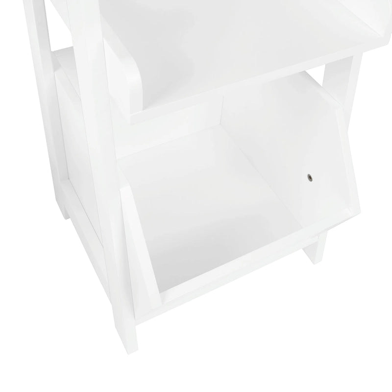 4-Tier 13-Inch Ladder Shelf with Display Shelf and Storage Organizer Bin - White