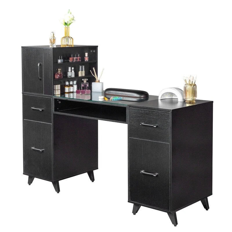 Bureau informatique de 140 cm avec étagères, tiroirs et armoire