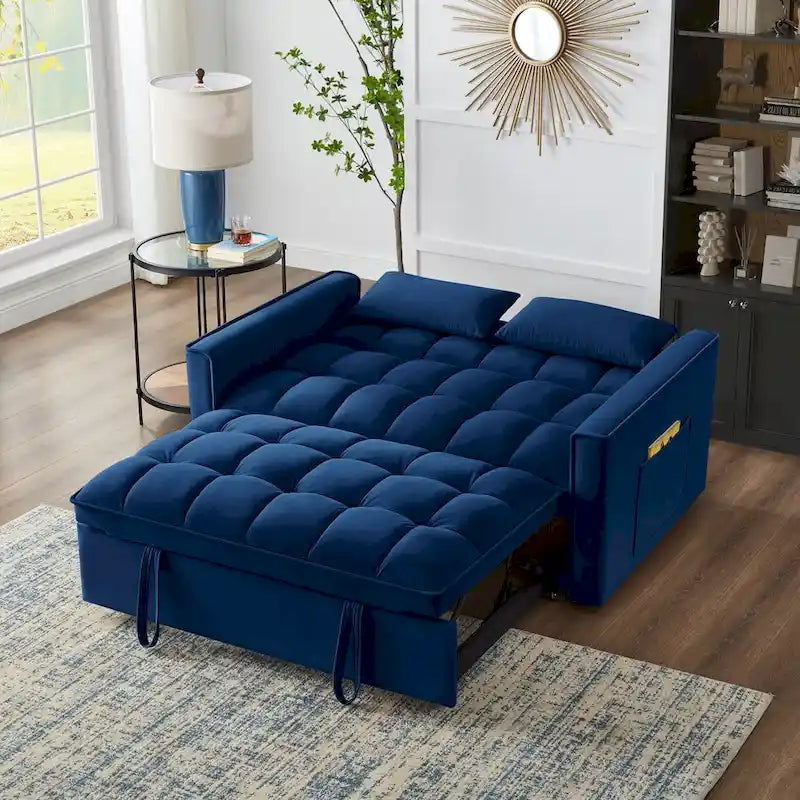 Canapé-lit convertible 4-en-1 - Banquette en velours - Canapé-lit modulable avec dossier inclinable et 2 poches latérales