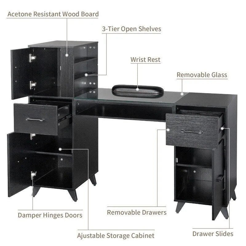 Bureau informatique de 140 cm avec étagères, tiroirs et armoire