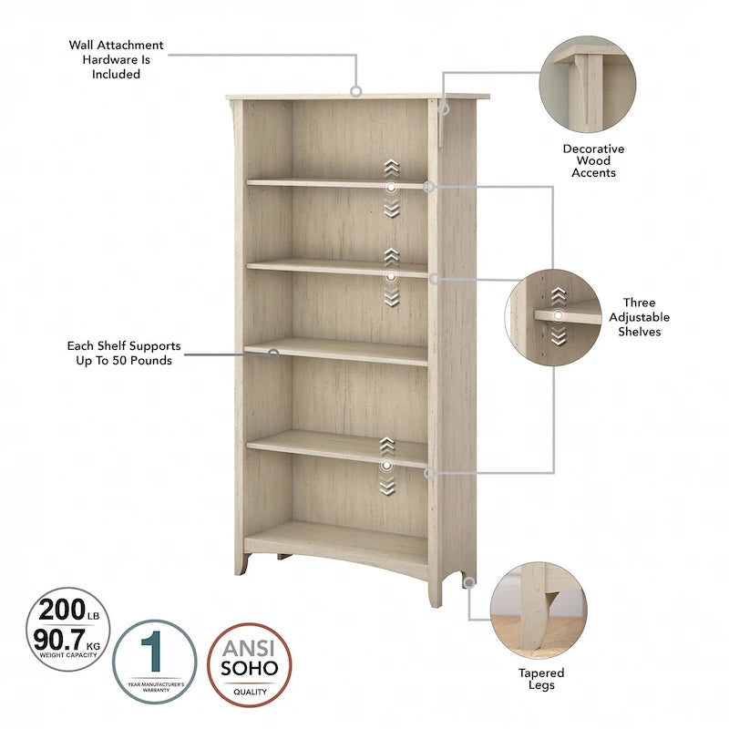 Bibliothèque haute Salinas à 5 étagères (Lot de 2) par Bush Furniture