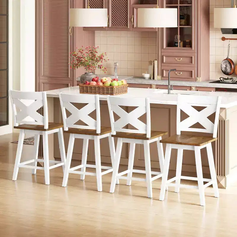 Lot de 4 tabourets de bar pivotants Costway 24" avec dossier, large assise et repose-pieds pour îlot de cuisine