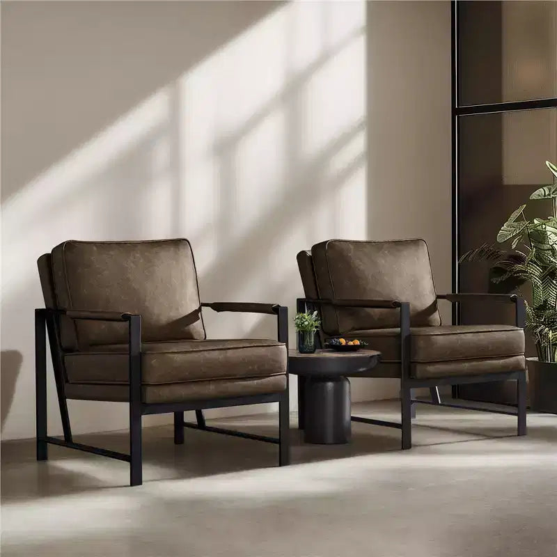 Yaheetech Lot de 2 fauteuils de salon rétro rembourrés avec accoudoirs en métal, coussin d'assise et de dossier amovible