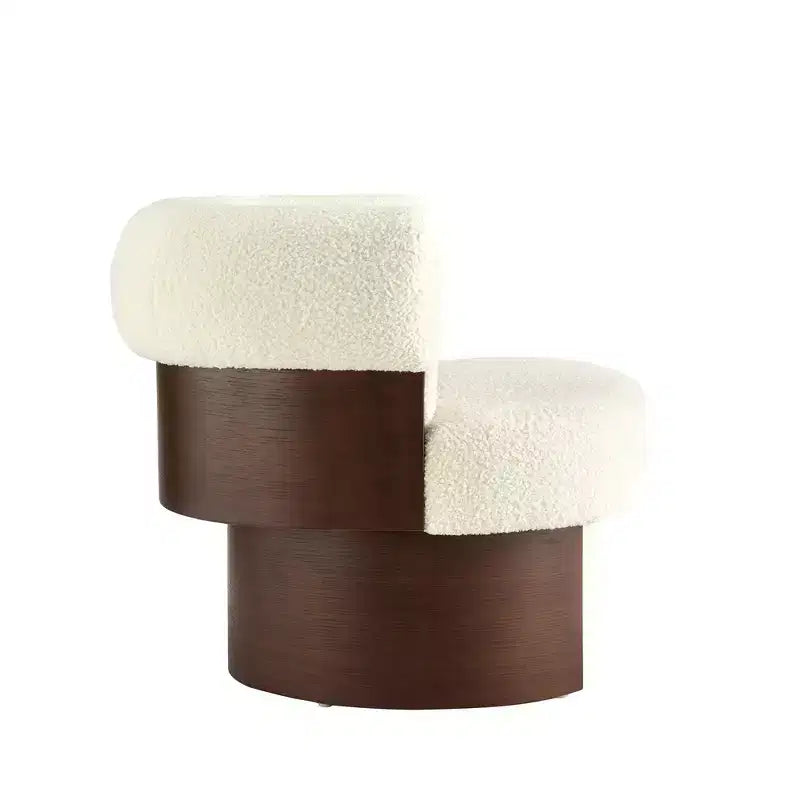 Fauteuil tonneau pivotant à 360° Whisen avec design sculptural en bois cintré, structure en bois massif, 32 po de largeur, polyvalent pour le salon et la chambre à coucher