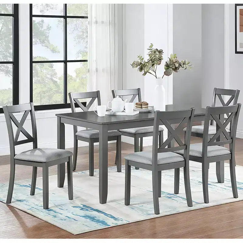 Ensemble de table et de chaises de salle à manger rembourrées GDFStudio Loren modernes en bois massif, 7 pièces