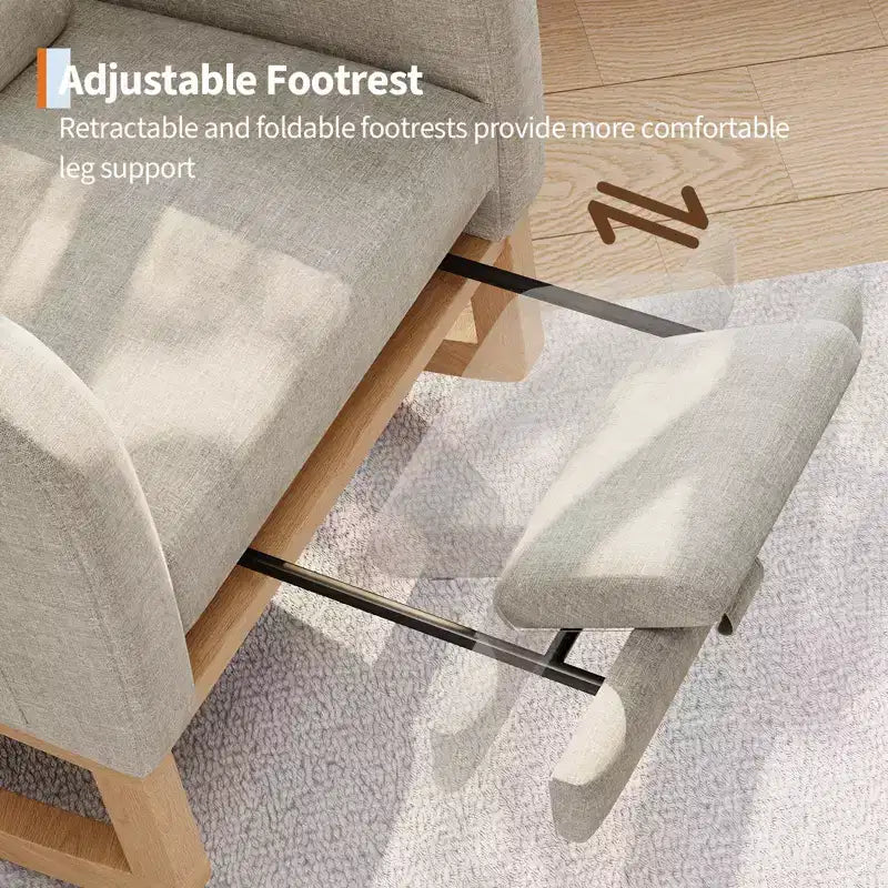 Fauteuil à bascule moderne avec oreiller et poches latérales, pour salon, chambre à coucher