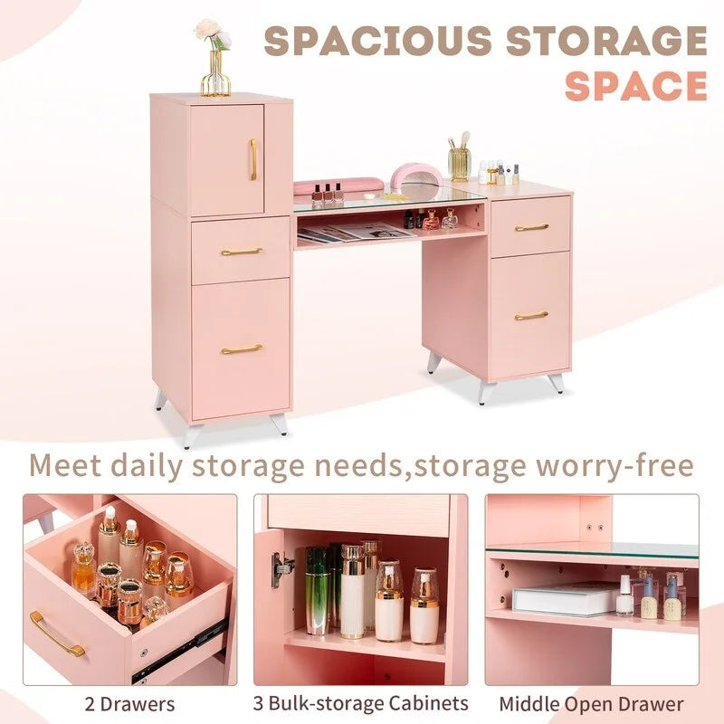 Bureau informatique de 140 cm avec étagères, tiroirs et armoire