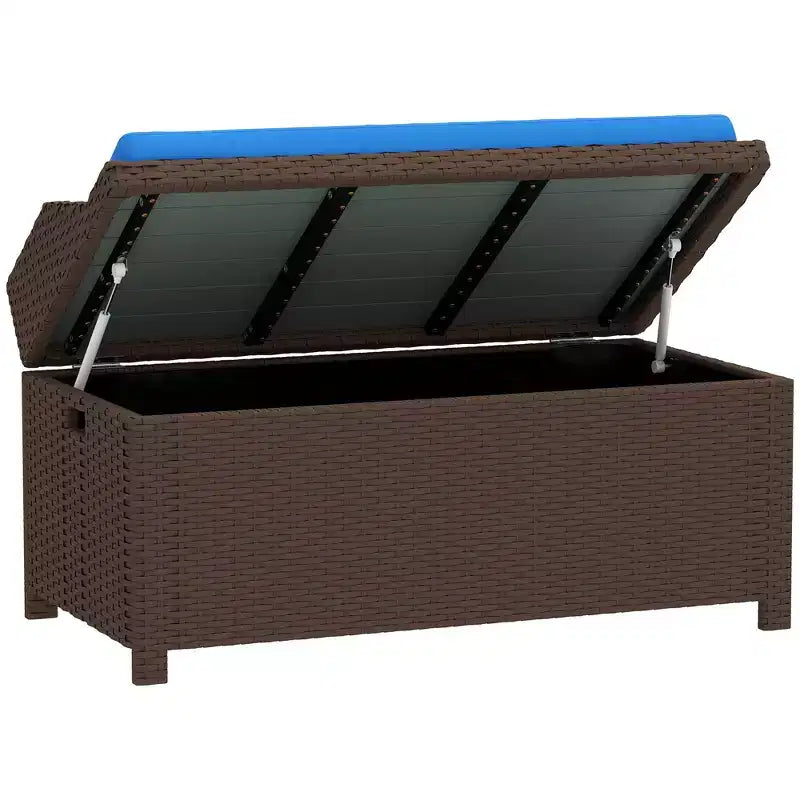 Banc de rangement d'extérieur en osier avec espace de rangement et coussin