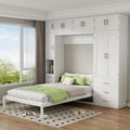 Lit escamotable moderne blanc pleine grandeur avec tiroirs, casiers et armoires