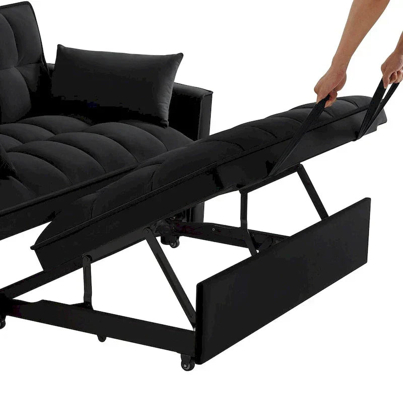Canapé-lit convertible 4-en-1 - Banquette en velours - Canapé-lit modulable avec dossier inclinable et 2 poches latérales
